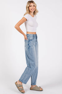Jolene High Rise Barrel Jeans – Light Wash Comfort Denim with Side Seam Detail