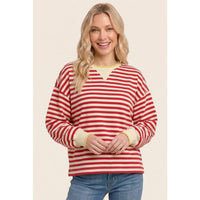 RELAXTED FIT STRIPED SWEATSHIRT: CAMEL / S-M-L-XL(2-2-2-1)