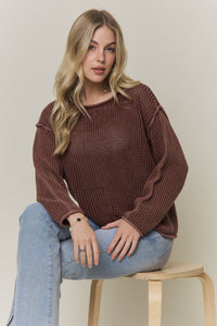 No Plans Textured Cotton Sweater: Brick