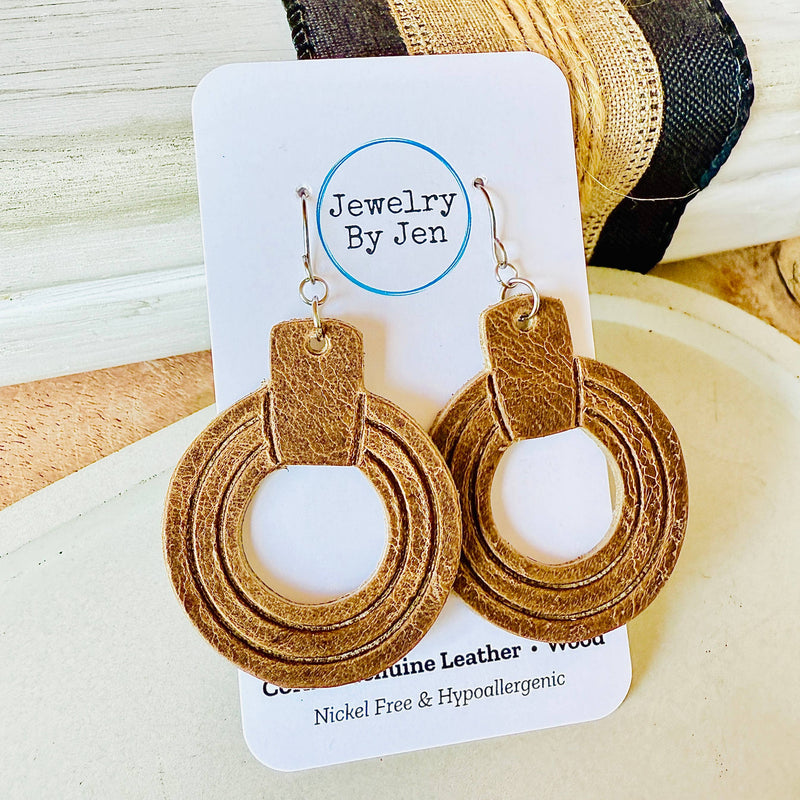 Laramie Leather Hoop Earrings – Western Boho Circle Drop Jewelry, Nickel-Free & Hypoallergenic