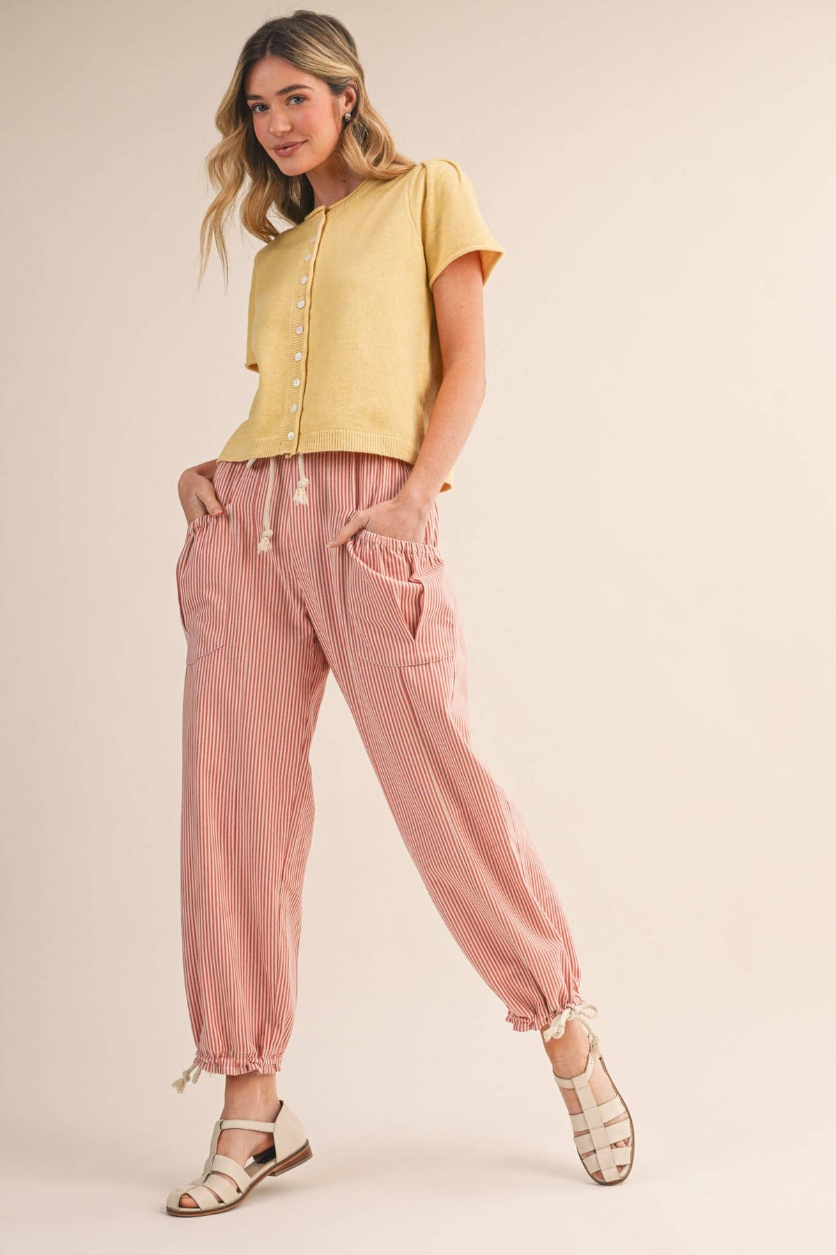 The Sunset Stripe Parachute Pants: Salmon Pink