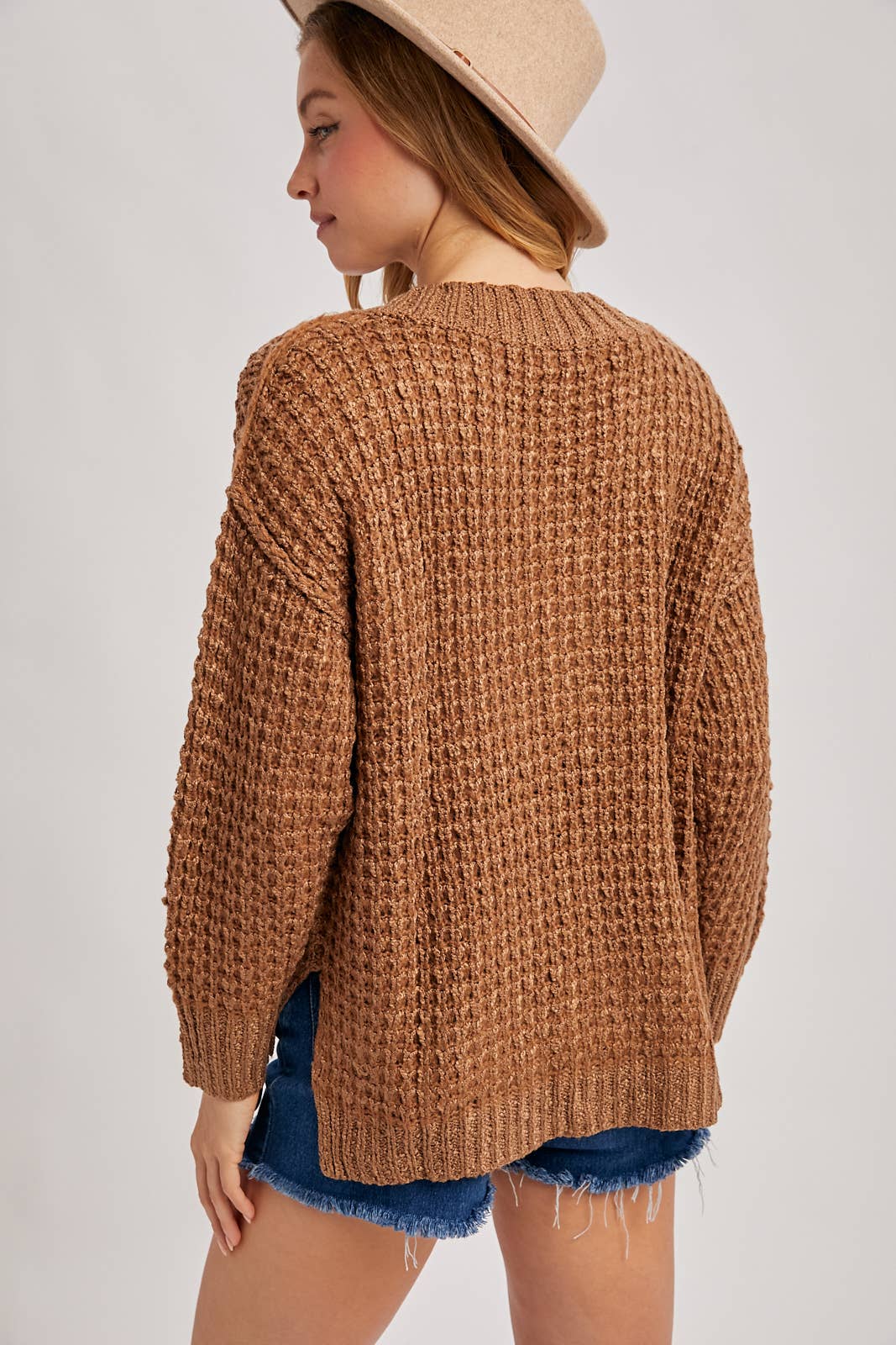 THERMAL HENELY SWEATER TOP: BEIGE / M/L