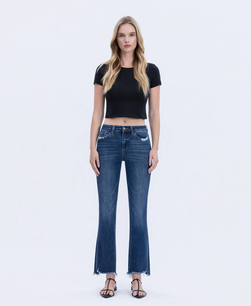 HIGH RISE FRAYED HEM KICK FLARE JEANS T5414: CHEMICAL MOOD / 24