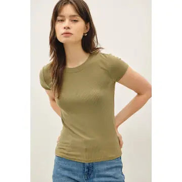 The Merrin Classic Ribbed Baby Tee – Fitted Crew Neck Essential T-Shirt for Women
