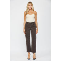 Harper High Rise Button Fly Straight Jeans – Dark Brown – Mica Denim