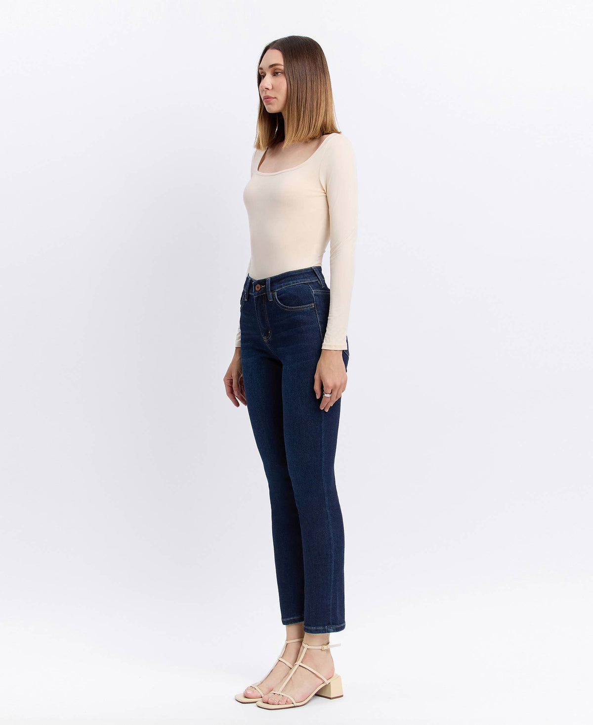 Vervet By Flying Monkey "Maren" High Rise Slim Straight Ankle Jeans – Dark Wash Denim