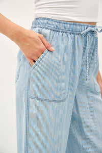 Sky Blue Striped Wide-Leg Pants | Casual Chic Elastic Waist Pants