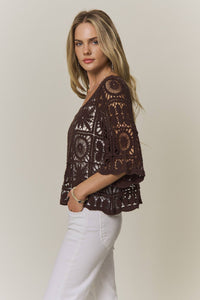 Bristol Crochet Boxy Knit Top: Chocolate Brown