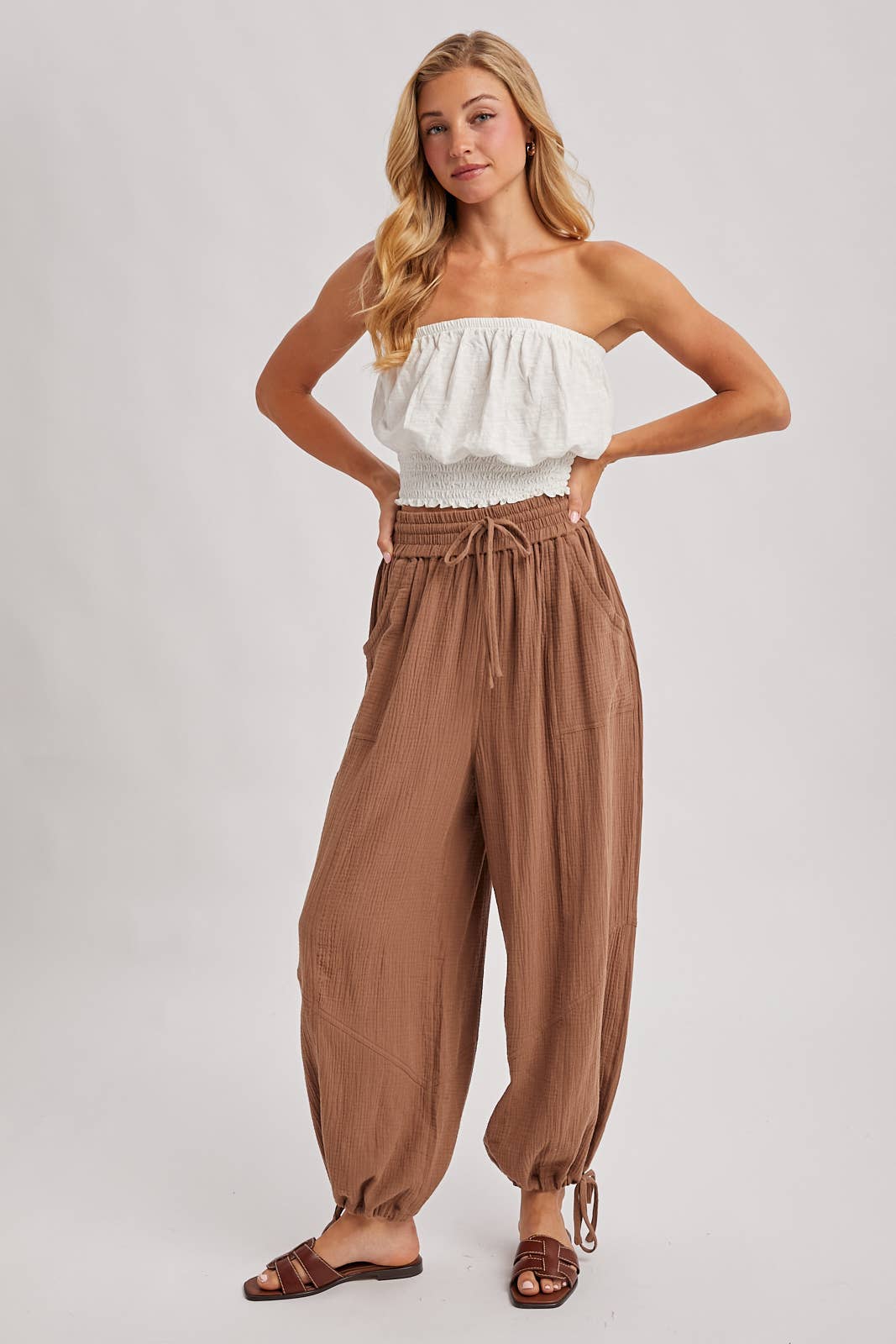 JOGGER HAREM DRAWSTRING PANTS: LATTE / M