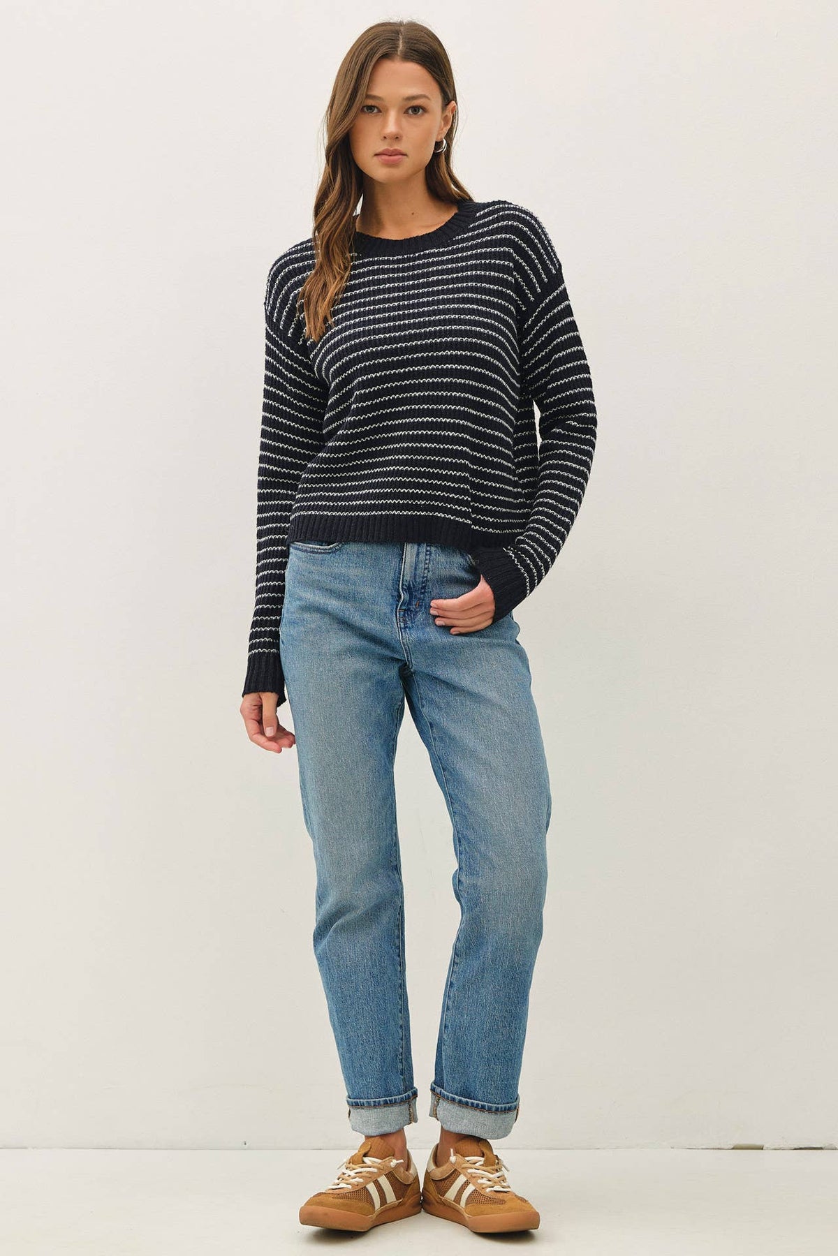 The Fine Line Stripe Sweater: Navy
