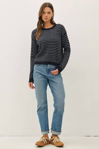 The Fine Line Stripe Sweater: Navy