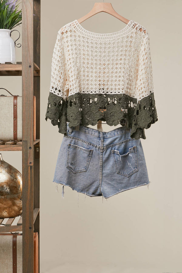 The Meadow Bloom Crochet Boho Top: Ivory/Olive