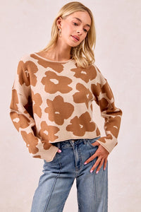 The Harper Floral Knit Sweater – Camel Bloom