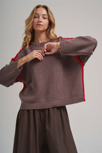 Just a Pop Sweater: Chocolate/ Red