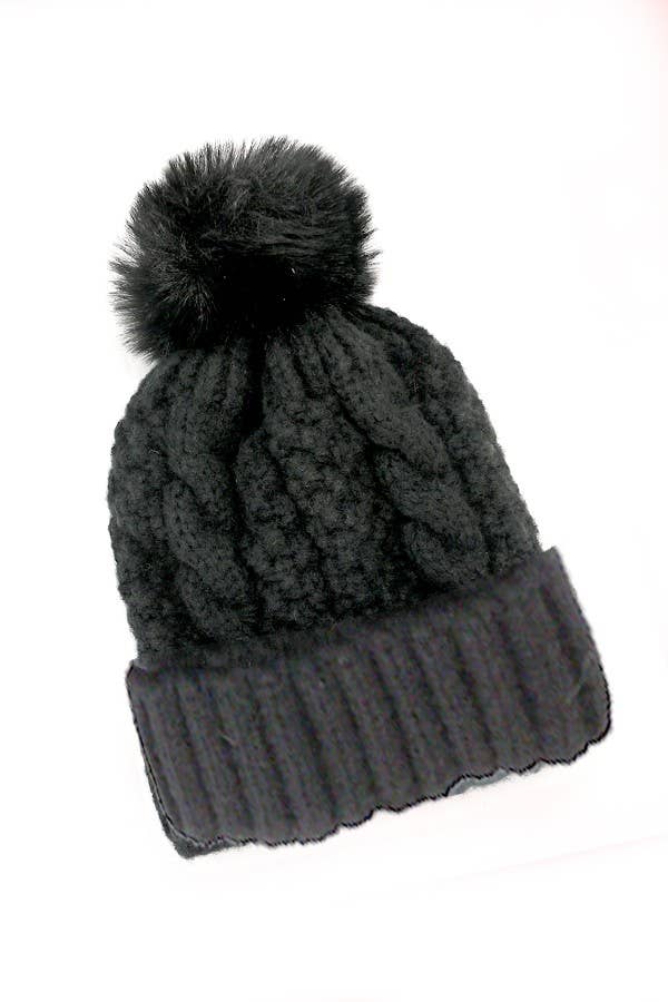 Avery Cable Knit Pom Pom Beanie – Classic Winter Hat (One Size)