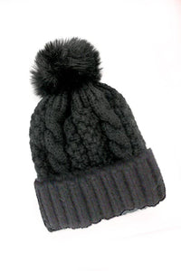 Avery Cable Knit Pom Pom Beanie – Classic Winter Hat (One Size)