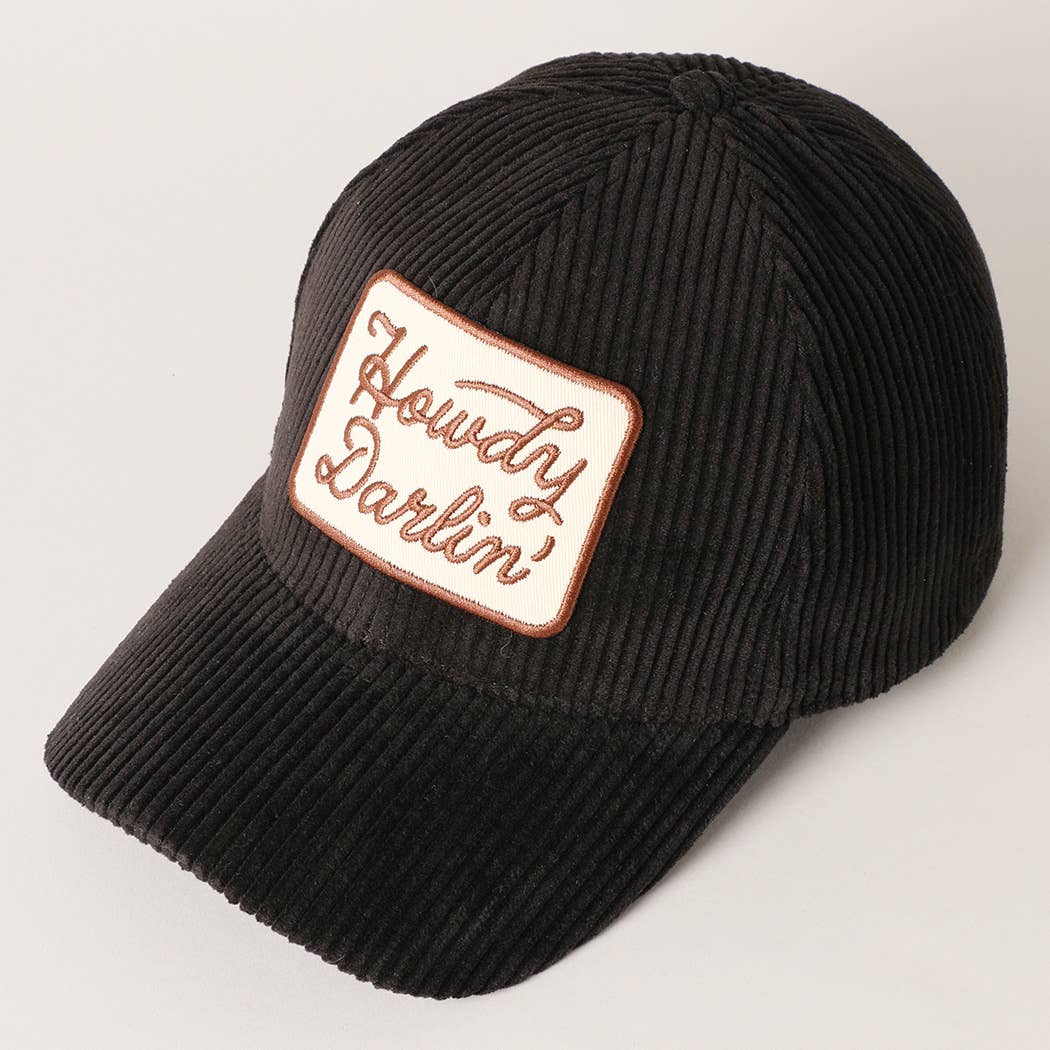 Howdy Darlin’ Corduroy Patch Baseball Cap – Vintage Western Adjustable Hat