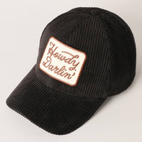 Howdy Darlin’ Corduroy Patch Baseball Cap – Vintage Western Adjustable Hat