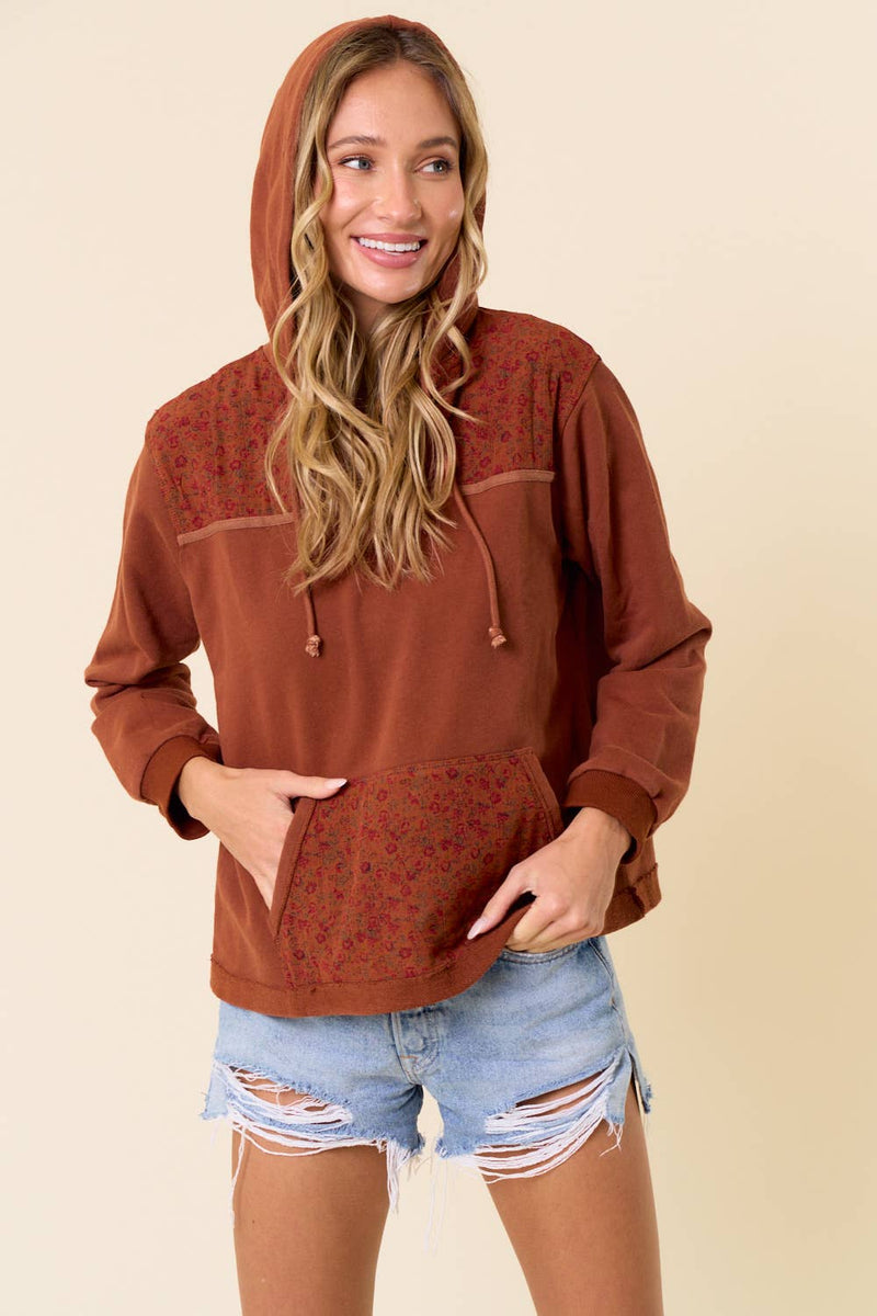 Tracy Hoodie With Cute Floral Contrast: Rust