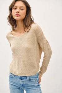 Breezy V-Neck Casual Sweater: Natural