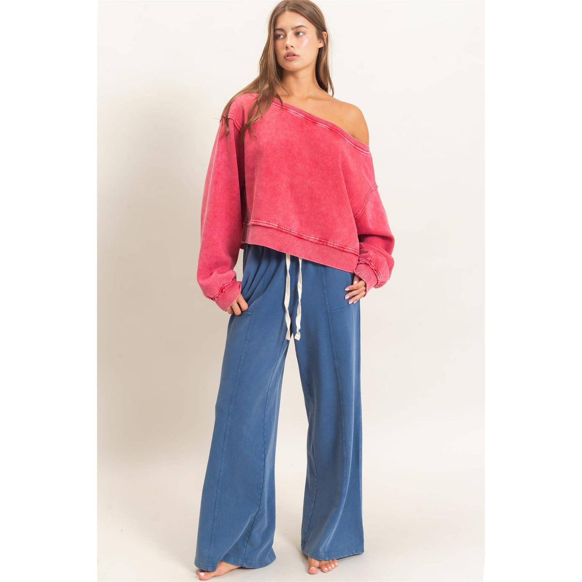 Easy Going Off Shoulder French Terry Sweatshirt