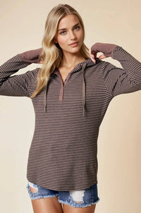 The Rowan Striped Henley Hoodie – Mocha Mix