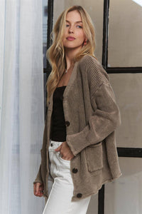 Consider This Cotton Chunky Knit Cardigan: Mocha
