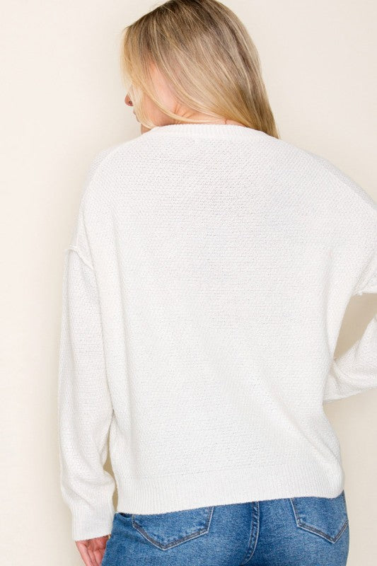 The Sutton Waffle Pocket Sweater – Ivory & Taupe