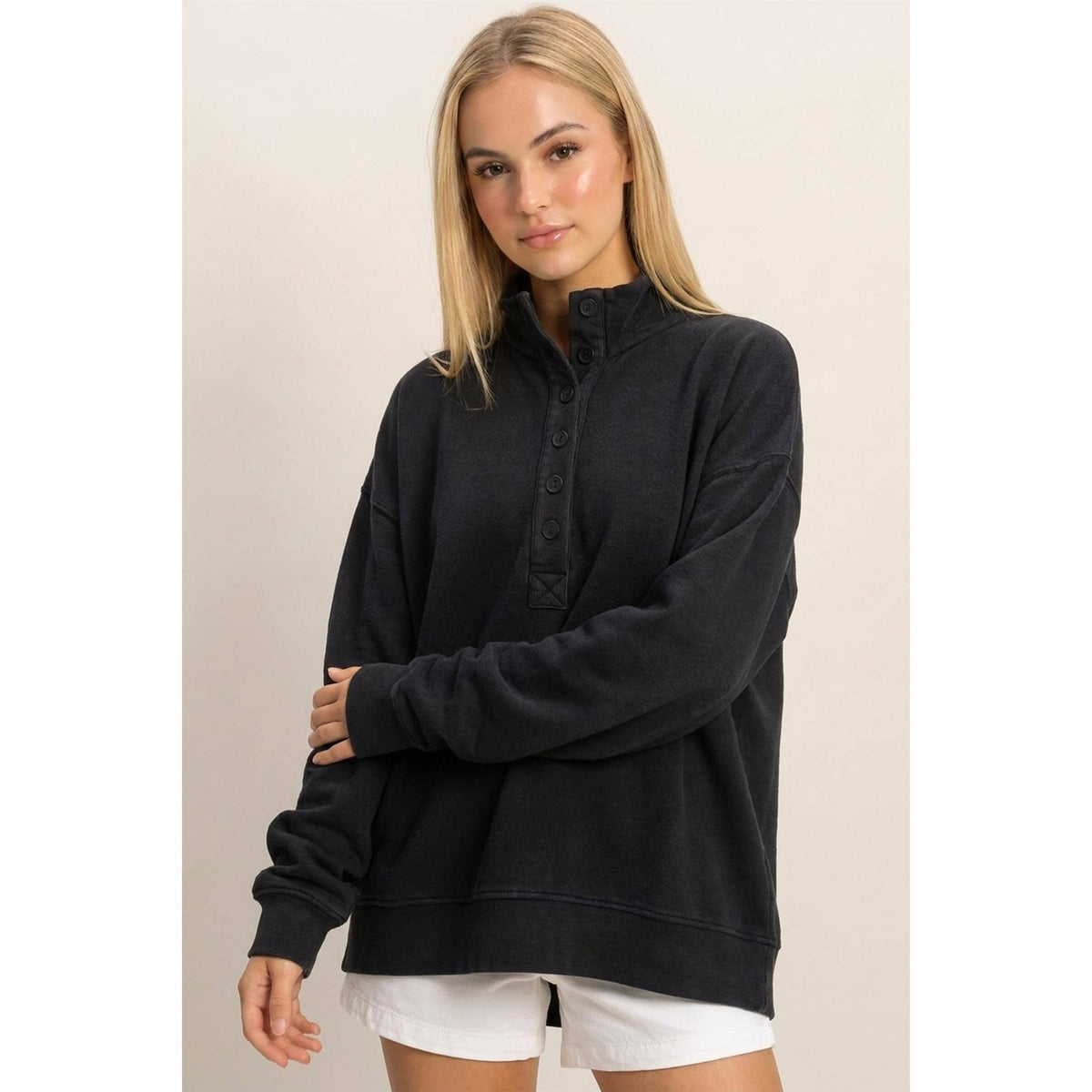 Keep It Casual Mineral WashButton Front Sweatshirt