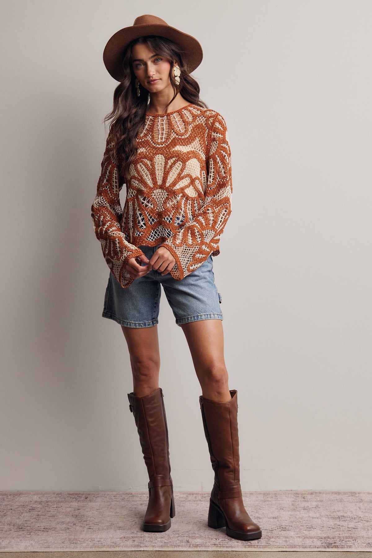 Camille Floral Crochet Knit Sweater