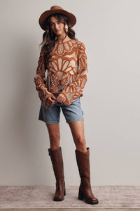 Camille Floral Crochet Knit Sweater