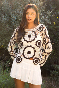 The Solandra Mandala Crochet Top: Cream/Brown