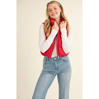 Tessa Puffer Cropped Vest: Deep Red