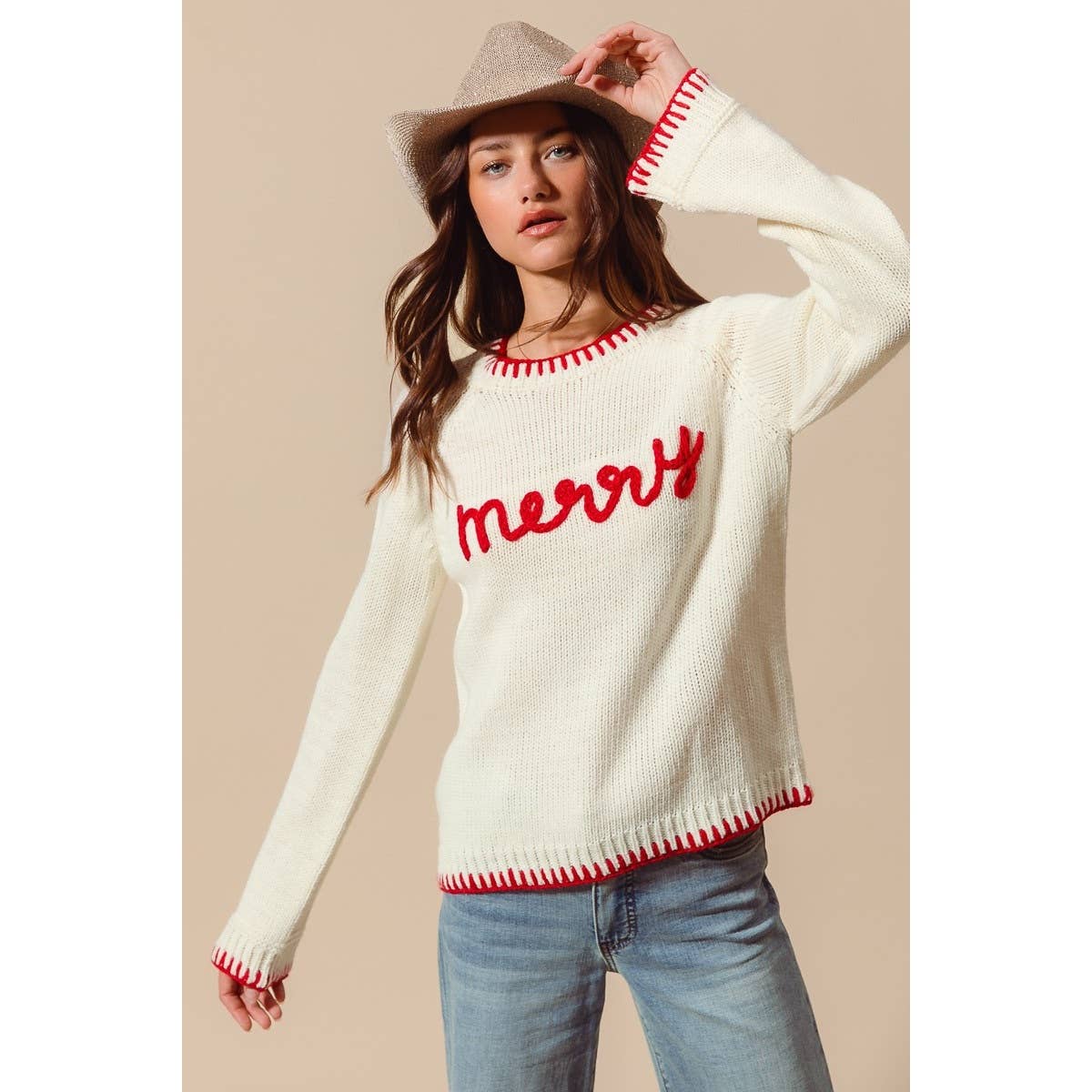 Making Spirits Bright Merry Sweater: Ivory/ Red