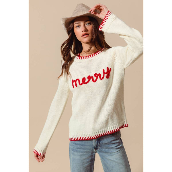 Making Spirits Bright Merry Sweater: Ivory/ Red