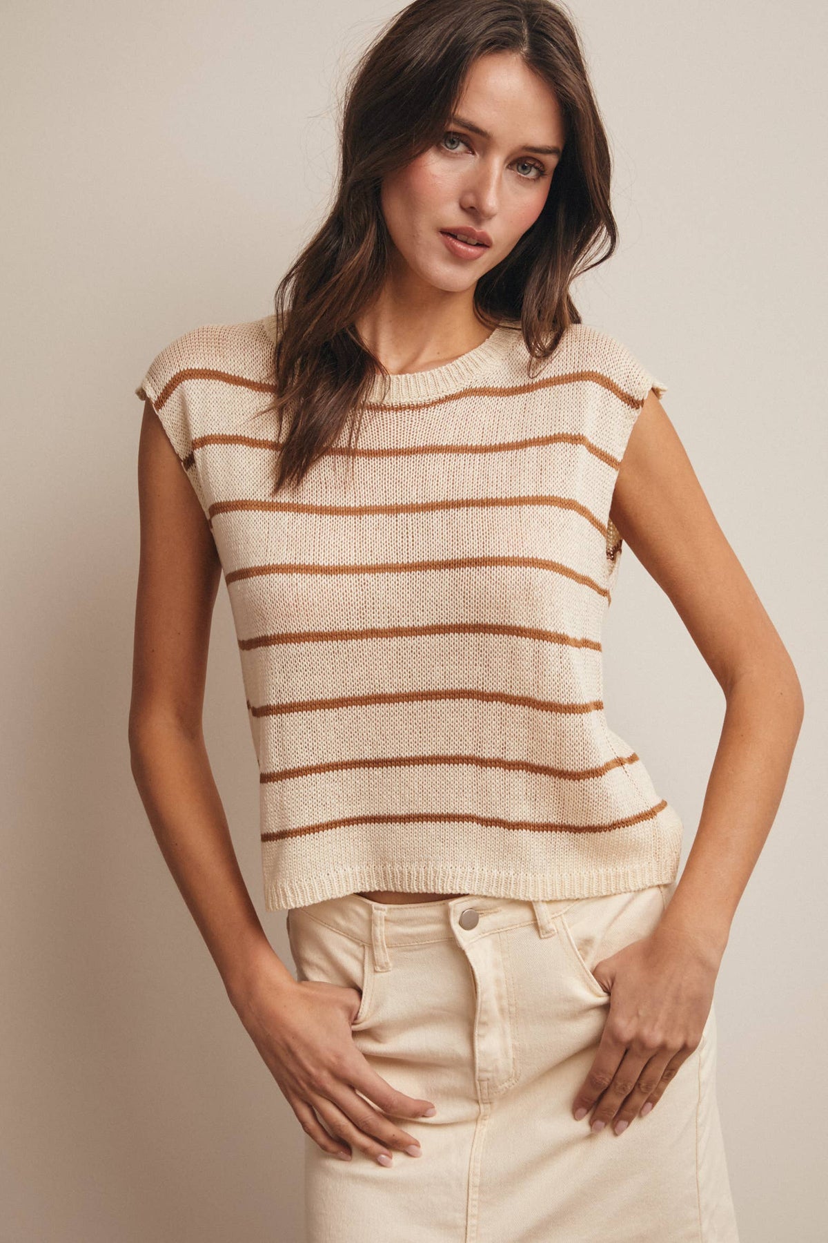 The Coastal Stripe Sweater Tank: Cream
