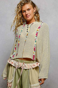 Rosalie Cropped Hooded Knit Sweater – Lightweight Long Sleeve Textured Hoodie Top for Women