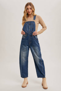Juniper Barrel Leg Denim Overalls – Vintage Medium Wash Barrel-Leg Overalls with Adjustable Straps