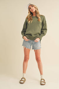 The Ina Slouch Knit Pullover – Exposed Seam Oversized Sweater (Black • Pearl • Olive)