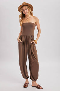 Mocha Strapless Jogger Jumpsuit