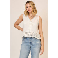 Ivory Eyelet Peplum Tie Front Top: Off White