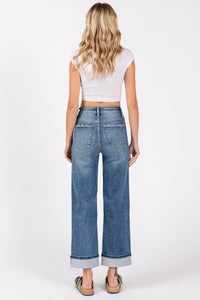 Ella High Rise Relaxed Straight Jeans with Cuffed Hem – Medium Wash