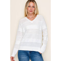 Staccato Snowdrift Pointelle Knit Sweater – V-Neck Textured Pullover | Northern Belle Boutique