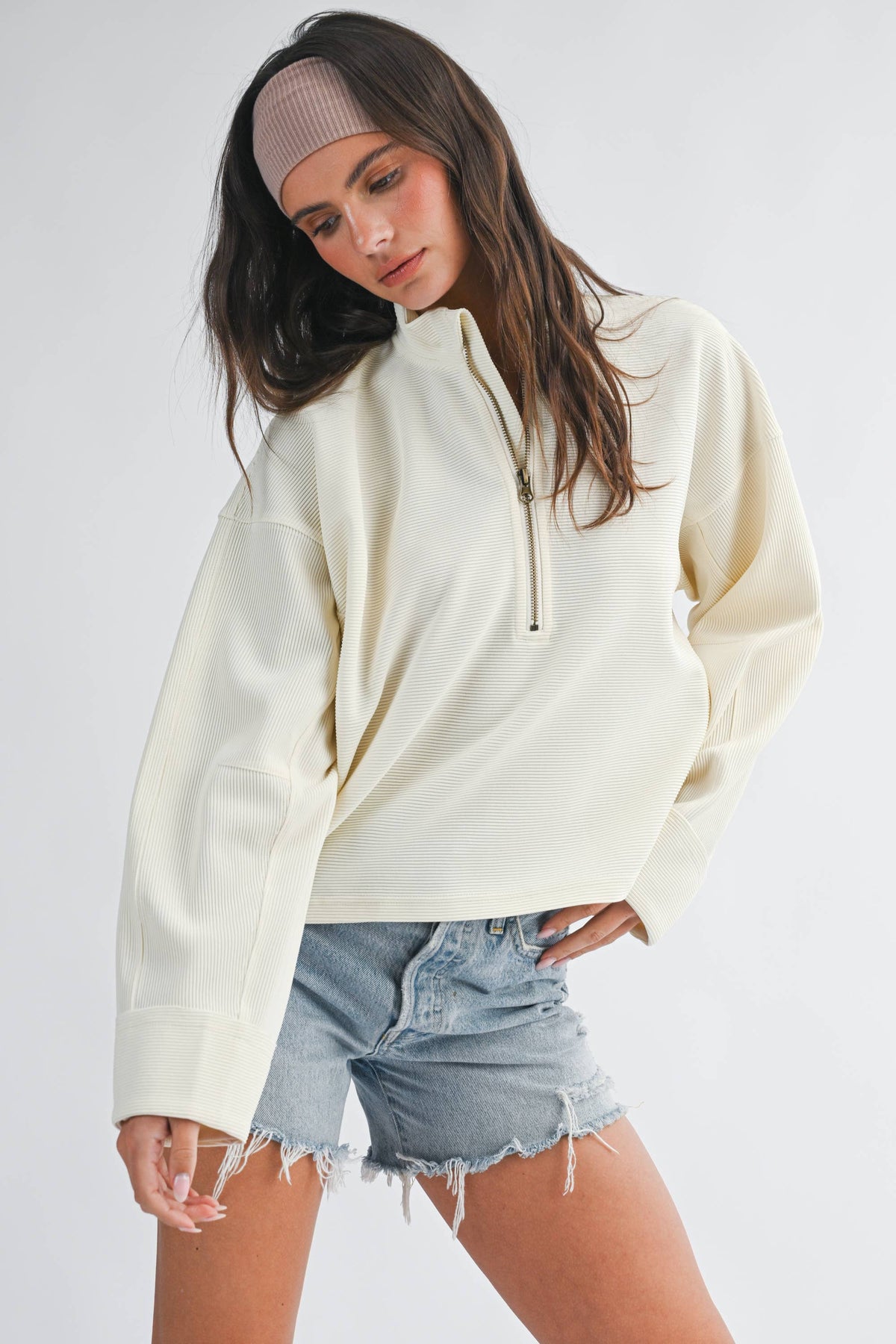 Halfway There Ribbed Pullover: Bone