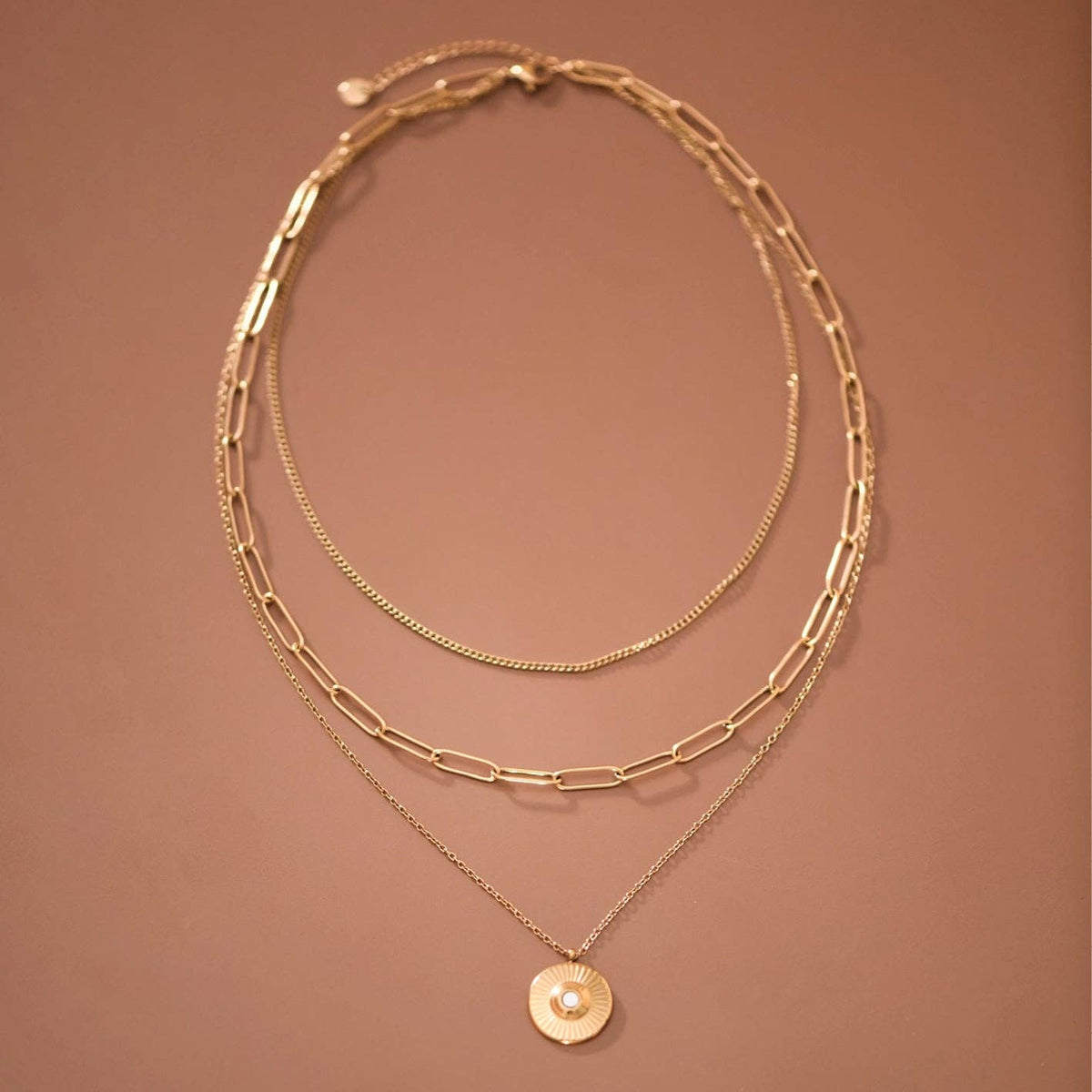 18K Gold Plated Stainless Steel Layered Coin Necklace
