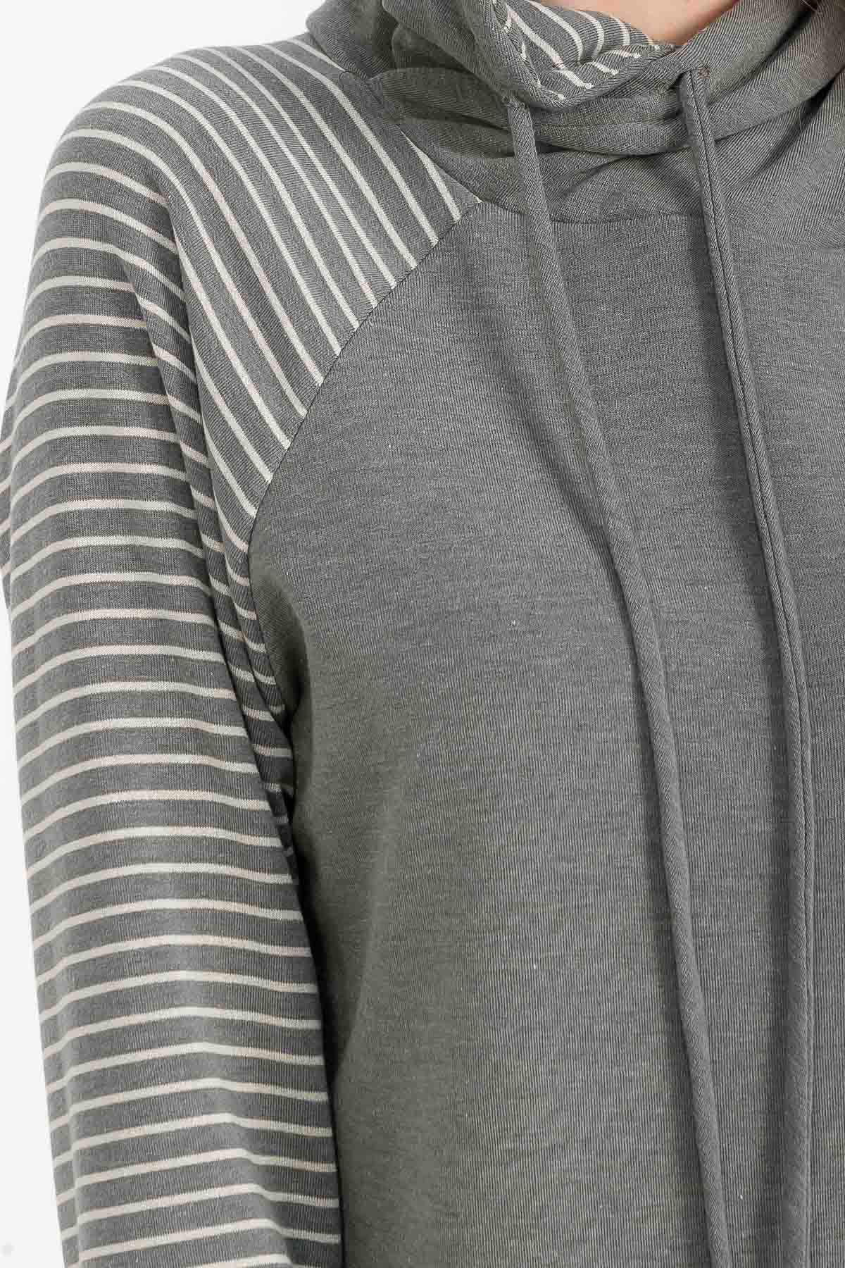 Arden Stripe Sleeve Contrast Hoodie – Casual Knit Pullover with Pocket