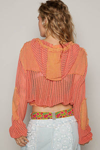 Caroline Open Knit Hooded Shacket: Coral