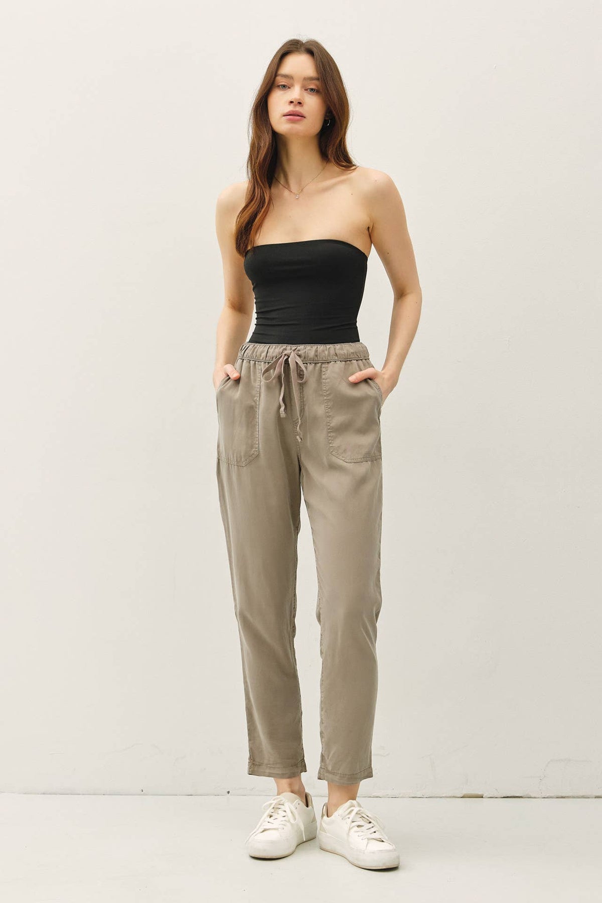 The Lara Lightweight Tencel Jogger – Taupe, Camel & Charcoal