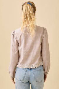 The Laurel Embroidered Tie Top: Taupe