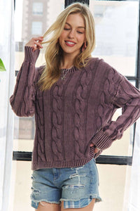 The Darcie Mineral Wash Cable Knit Sweater – Vintage Plum